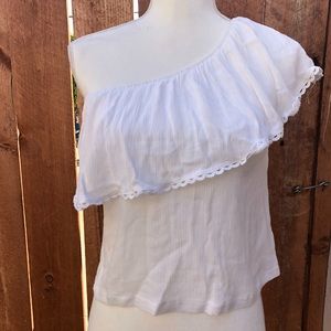 ⚠️SOLD⚠️ Lush One Shoulder Ruffle White Top